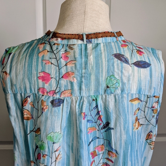 Aratta Sleeveless Top Neck Tie Closure Tassel Lightweight Floral Blue XL NWT - Picture 9 of 16